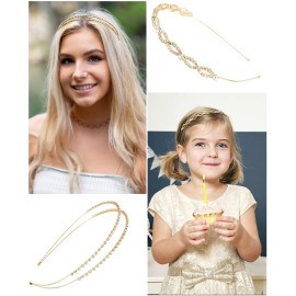 Wecoe 4 Pack Rhinestone Headbands Women Gold Metal Headbands Flower Girl Bridal Wedding Crystal Headpieces Flower Leaf Butterfly Headband Tiara Formal Hair Accessories For Women Girls Halloween Gifts