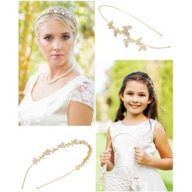Wecoe 4 Pack Rhinestone Headbands Women Gold Metal Headbands Flower Girl Bridal Wedding Crystal Headpieces Flower Leaf Butterfly Headband Tiara Formal Hair Accessories For Women Girls Halloween Gifts