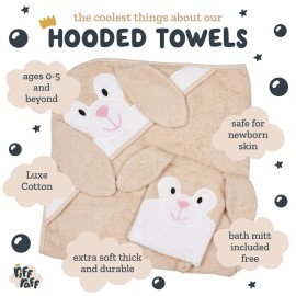 Riff Raff Friendly Bunny Hooded Towel - Premium Cotton Baby Towel with Mitt Set - Ultra Soft Machine Washable Cartoon Hooded Baby Towels - Baby Towels with Hood for Newborn Baby, Infants, Toddlers