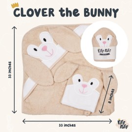 Riff Raff Friendly Bunny Hooded Towel - Premium Cotton Baby Towel with Mitt Set - Ultra Soft Machine Washable Cartoon Hooded Baby Towels - Baby Towels with Hood for Newborn Baby, Infants, Toddlers