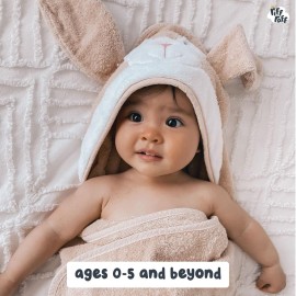 Riff Raff Friendly Bunny Hooded Towel - Premium Cotton Baby Towel with Mitt Set - Ultra Soft Machine Washable Cartoon Hooded Baby Towels - Baby Towels with Hood for Newborn Baby, Infants, Toddlers