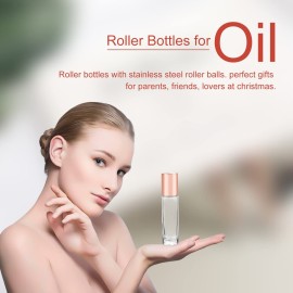 BOSMIOW 10ml(1/3oz) Glass Roller Bottles 20 Packs Glass Essential Oil Roll On Bottles for Perfume Aromatherapy with Stainless Steel Roller Balls