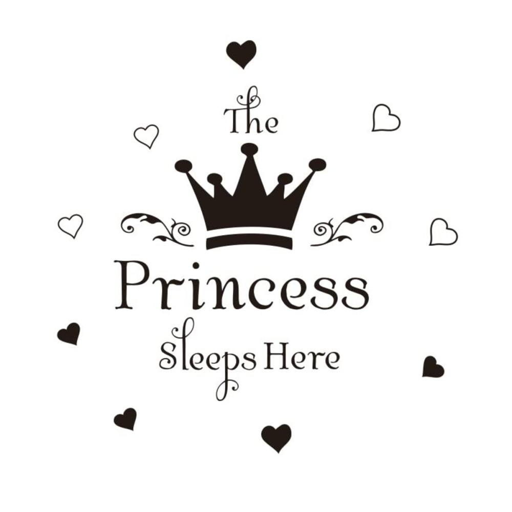 UILMNIY Art Princess Wall Decal for Girl DIY Quote The Princess Sleeps Here Crown Hearts Wall Decor Sticker Nursery Bedroom Kids Removable Vinyl Wallpaper AFN07 (Black)