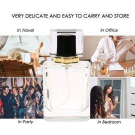 Empty Perfume Atomizer, 50ml Portable Glass Empty Refillable Replacement Glass Perfume Bottle Metal Sprayer Pump Bottle Travel Transparent Dropper Cosmetic Refillable Containers Applicator(Black)