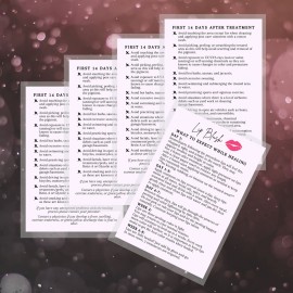 Lip Blush What to Expect When Healing Cards | Package of 30 | Double Sided Size 4x6 inches Postcard | PMU Lavender with Lips Design