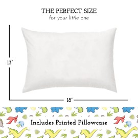 Little Sleepy Head Toddler Pillow with Pillowcase 13x18 - Kids Pillow for Sleeping - Better Neck Support Ergonomic Pillow and Toddler Pillowcase - Best Pillows for Kids (Dinosaurs White)