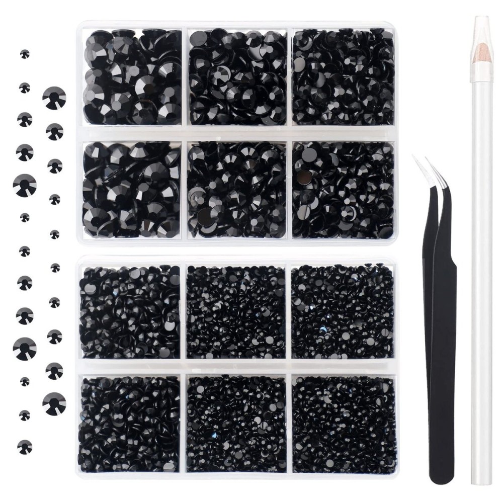 AUREHEN 10000PCs 2-6MM Black Resin Flat Back Rhinestones, Round Non Hotfix Resin Rhinestones Nail Gems Stones with Tweezer & Picker Pen for Tumblers Nail Art & DIY Decoration AUREHEN 10000PCs 2-6MM Black Resin Flat Back Rhinestones, Round Non Hotfix Resin Rhinestones Nail Gems Stones with Tweezer & Picker Pen for Tumblers Nail Art & DIY Decoration