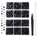 AUREHEN 10000PCs 2-6MM Black Resin Flat Back Rhinestones, Round Non Hotfix Resin Rhinestones Nail Gems Stones with Tweezer & Picker Pen for Tumblers Nail Art & DIY Decoration