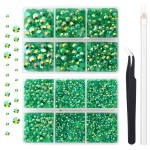AUREHEN 10000PCs 2-6MM Jelly Deep Green AB Resin Flat Back Rhinestones, Round Non Hotfix Resin Rhinestones Nail Gems Stones with Tweezer & Picker Pen for Tumblers Nail Art & DIY Decoration