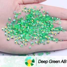 AUREHEN 10000PCs 2-6MM Jelly Deep Green AB Resin Flat Back Rhinestones, Round Non Hotfix Resin Rhinestones Nail Gems Stones with Tweezer & Picker Pen for Tumblers Nail Art & DIY Decoration