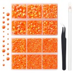 AUREHEN 10000PCs 2-6MM Jelly Orange-red AB Resin Flat Back Rhinestones, Round Non Hotfix Resin Rhinestones Nail Gems Stones with Tweezer & Picker Pen for Tumblers Nail Art & DIY Decoration