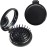 Folding Hair Brush with Mirror,Round Mini Compact Massage Comb for Purse/Pocket,Travel Size for Girls and Women - Black