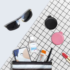 Folding Hair Brush with Mirror,Round Mini Compact Massage Comb for Purse/Pocket,Travel Size for Girls and Women - Black