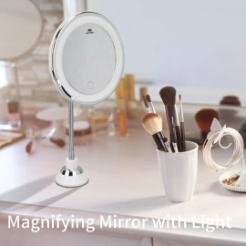 ZJchao Magnifying Mirror with Light, LED Makeup Mirror 10x Magnification Adjustable Brightness Three Light Colors Suction Cup Makeup Mirror Flexible Mirrors for Bathroom Shaving Travel ZJchao Magnifying Mirror with Light, LED Makeup Mirror 10x Magnification Adjustable Brightness Three Light Colors Suction Cup Makeup Mirror Flexible Mirrors for Bathroom Shaving Travel