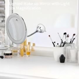 ZJchao Magnifying Mirror with Light, LED Makeup Mirror 10x Magnification Adjustable Brightness Three Light Colors Suction Cup Makeup Mirror Flexible Mirrors for Bathroom Shaving Travel ZJchao Magnifying Mirror with Light, LED Makeup Mirror 10x Magnification Adjustable Brightness Three Light Colors Suction Cup Makeup Mirror Flexible Mirrors for Bathroom Shaving Travel