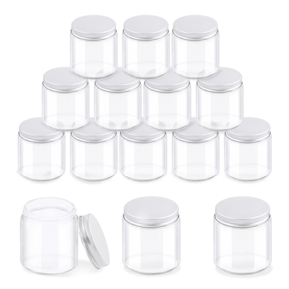 Glarks 12 Pack 4oz Glass Jars with Lids, Round Clear Glass Jars with Inner Liner and Silver Lids for Storing Creams, Beauty Products, Cosmetic and Ointments