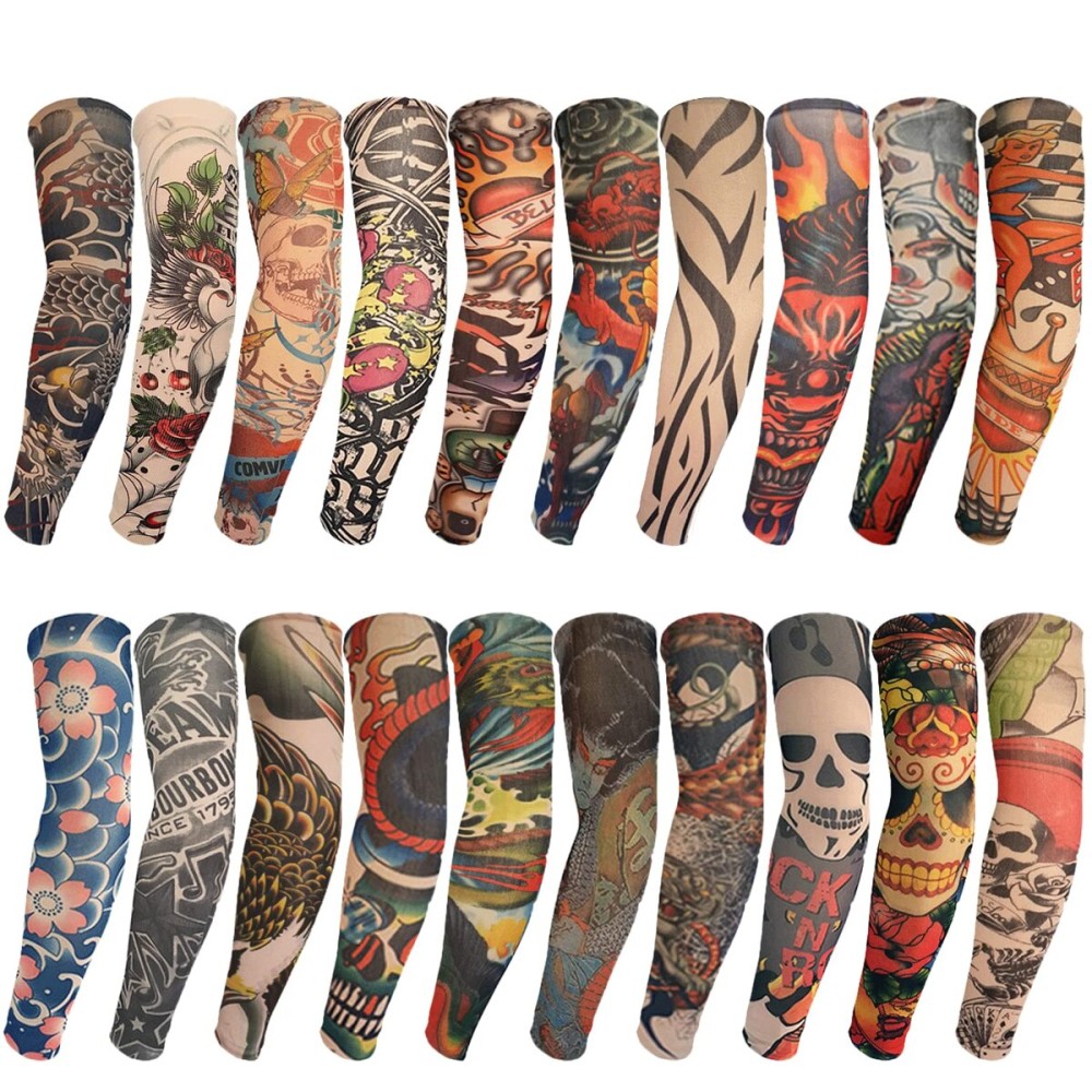 ChurlChurl 20PCS Tattoo Sleeves for Men and Women, Temporary Arm Sunscreen Sleeves for Teens Kids, Slip-on Kit
