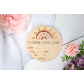 Hello World Newborn Baby Announcement | Sunshine Rainbow Name and Measurements Hospital Birth Pregnancy Gift