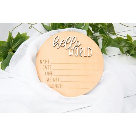 Hello World Newborn Baby Announcement | Photo Prop | Pregnancy Gift | Measurements Hospital Birth