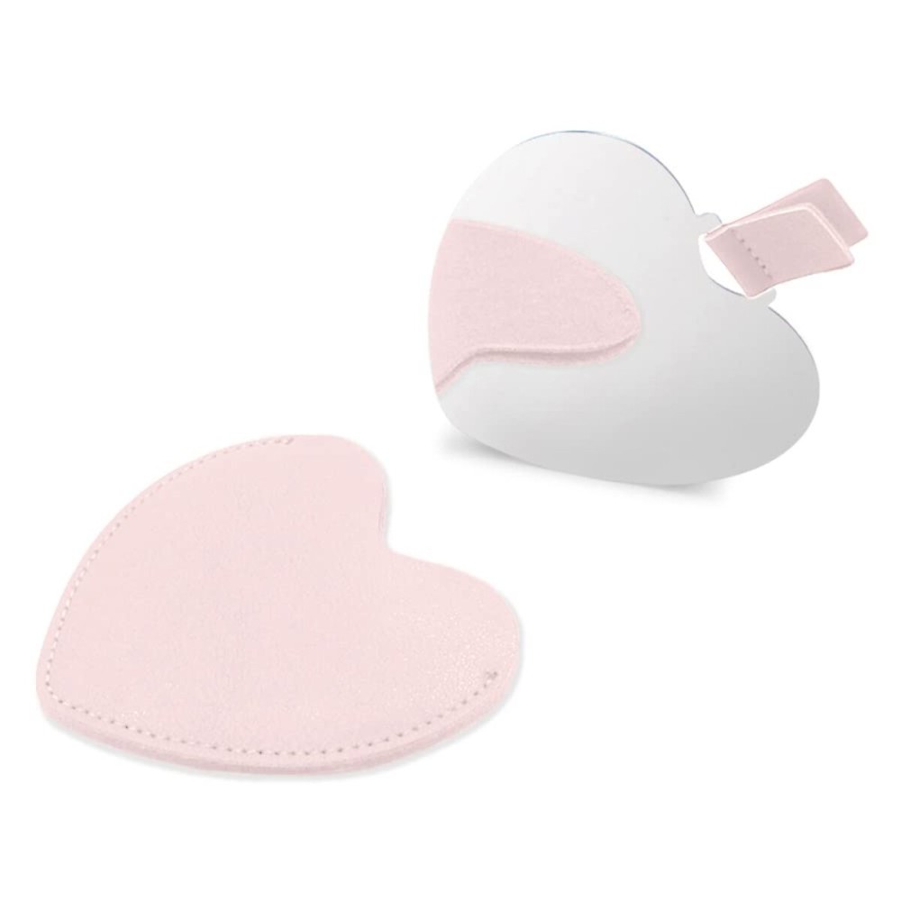 Compact Stainless Steel Mirror, Heart Shaped Shatterproof Pocket Mirror with PU Leather Sleeve, Mini Unbreakable Purse Mirror Portable for Travel Makeup Bag, for Women Girls, Pink