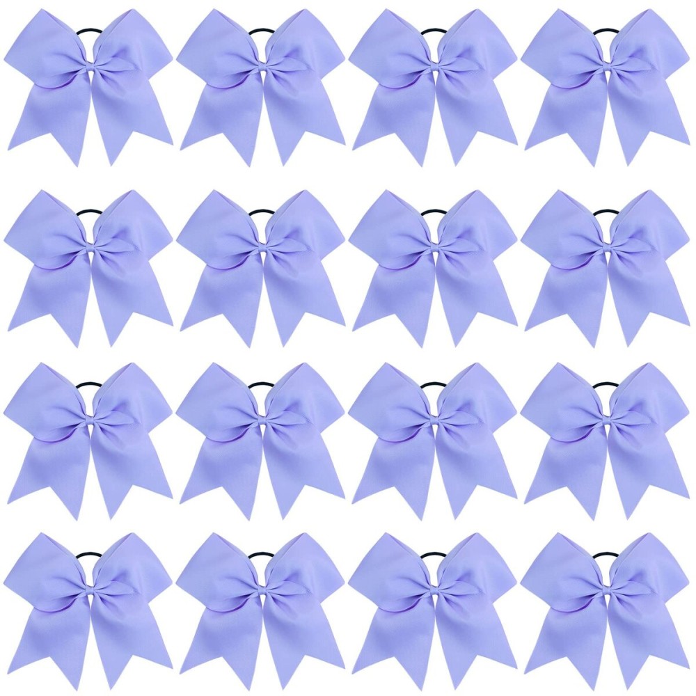 16PCS 8 Large Cheer Hair Bows Ponytail Holder Elastic Band Handmade for Cheerleading Teen Girls College Sports (16 Pcs) (Light Purple)