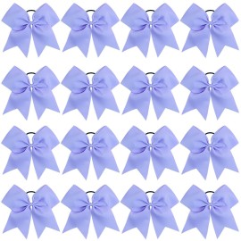 16PCS 8 Large Cheer Hair Bows Ponytail Holder Elastic Band Handmade for Cheerleading Teen Girls College Sports (16 Pcs) (Light Purple)