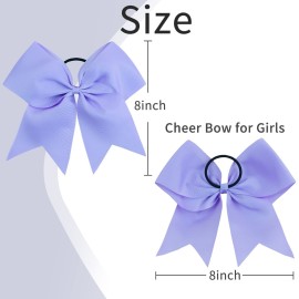 16PCS 8 Large Cheer Hair Bows Ponytail Holder Elastic Band Handmade for Cheerleading Teen Girls College Sports (16 Pcs) (Light Purple)