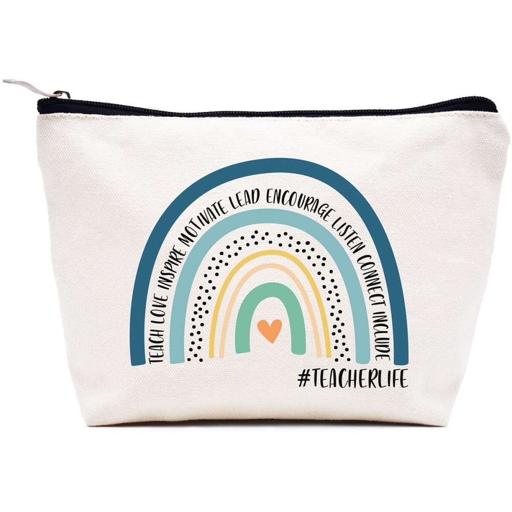 LIBIHUA Makeup Bag Cosmetic Bag Travel Pouch,Teacher Month Appreciation Gifts for Educator- Birthday Christmas Gift-Teach,Love,Inspire,Motivate,Lead, Encourage,Listen,Connect Include,Teacher life