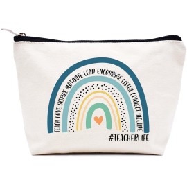 LIBIHUA Makeup Bag Cosmetic Bag Travel Pouch,Teacher Month Appreciation Gifts for Educator- Birthday Christmas Gift-Teach,Love,Inspire,Motivate,Lead, Encourage,Listen,Connect Include,Teacher life