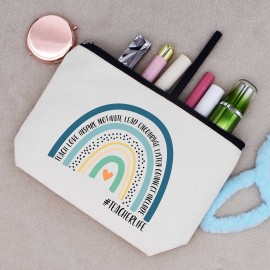 LIBIHUA Makeup Bag Cosmetic Bag Travel Pouch,Teacher Month Appreciation Gifts for Educator- Birthday Christmas Gift-Teach,Love,Inspire,Motivate,Lead, Encourage,Listen,Connect Include,Teacher life