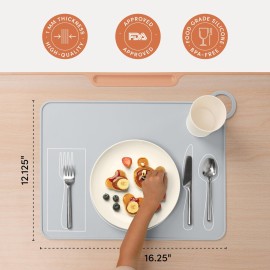 Kids Silicone Montessori Placemat for Toddlers | Children Plate Mat for Dining Table Setting | by Fire Rooster Kids (Grey, 2)