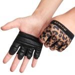 RYMNT Minimal Workout Gloves,Short Micro Weight Lifting Gloves Grip Pads with Full Palm Protection & Extra Grip for Men Women Weightlifting,Gym,Cross Training,Powerlifting,WODs.Leopard-Small