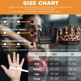 RYMNT Minimal Workout Gloves,Short Micro Weight Lifting Gloves Grip Pads with Full Palm Protection & Extra Grip for Men Women Weightlifting,Gym,Cross Training,Powerlifting,WODs.Leopard-Small