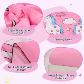 Wowelife Toddler Bedding Sets for Girls, 4 Piece Unicorn Pink Toddler Bed Set Comforter Set with Comforter, Flat Sheet, Fitted Sheet and Pillowcase, Pink
