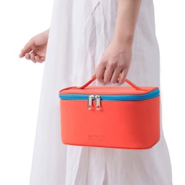 Meiyuuo Medium Makeup Bag Portable Cosmetic Bags for Women Small Zipper Pouch for Beauty Purse Essentials Make-Up Organizer Waterproof (Red)