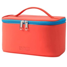 Meiyuuo Medium Makeup Bag Portable Cosmetic Bags for Women Small Zipper Pouch for Beauty Purse Essentials Make-Up Organizer Waterproof (Red)