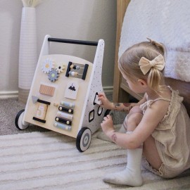 Beright Wooden Baby Walker Push and Pull Learning Activity Walker Kids Activity Toy Multiple Activities Center Develops Motor Skills & Stimulates Creativity (Natural)