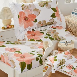 Brandream Sunny Floral Toddler Bedding Set for Girls Bed in A Bag 4 Pcs Farmhouse Comforter Sheet Set, Best Breathable Cotton, Watercolor Flowers Leave Peach Yellow Green White