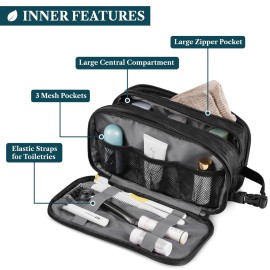 PAVILIA Toiletry Bag for Men, Travel Toiletries Bag | Water-resistant Dopp Kit, PU Leather Shaving Pouch Organizer for Accessories, Cosmetic, Hygiene, Grooming Essentials (XL, Black)
