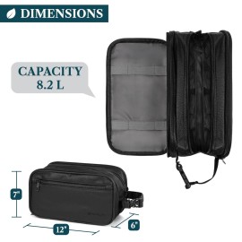 PAVILIA Toiletry Bag for Men, Travel Toiletries Bag | Water-resistant Dopp Kit, PU Leather Shaving Pouch Organizer for Accessories, Cosmetic, Hygiene, Grooming Essentials (XL, Black)