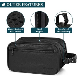 PAVILIA Toiletry Bag for Men, Travel Toiletries Bag | Water-resistant Dopp Kit, PU Leather Shaving Pouch Organizer for Accessories, Cosmetic, Hygiene, Grooming Essentials (XL, Black)