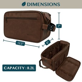 PAVILIA Toiletry Bag for Men, Travel Essentials Shaving Dopp Kit, Mens Travel Bag Toiletries Organizer Case for Grooming, PU Leather Water Resistant Cosmetic Bag Pouch (XL, Dark Brown)