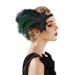 SWEETV 1920s Flapper Feather Headband, 20s Sequined Showgirl Headpiece, Gatsby Hair Accessories for Women (0.1 Black)