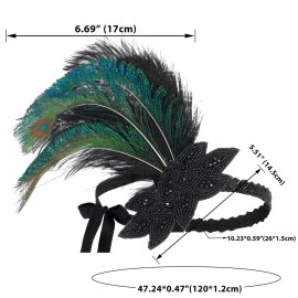 SWEETV 1920s Flapper Feather Headband, 20s Sequined Showgirl Headpiece, Gatsby Hair Accessories for Women (0.1 Black)