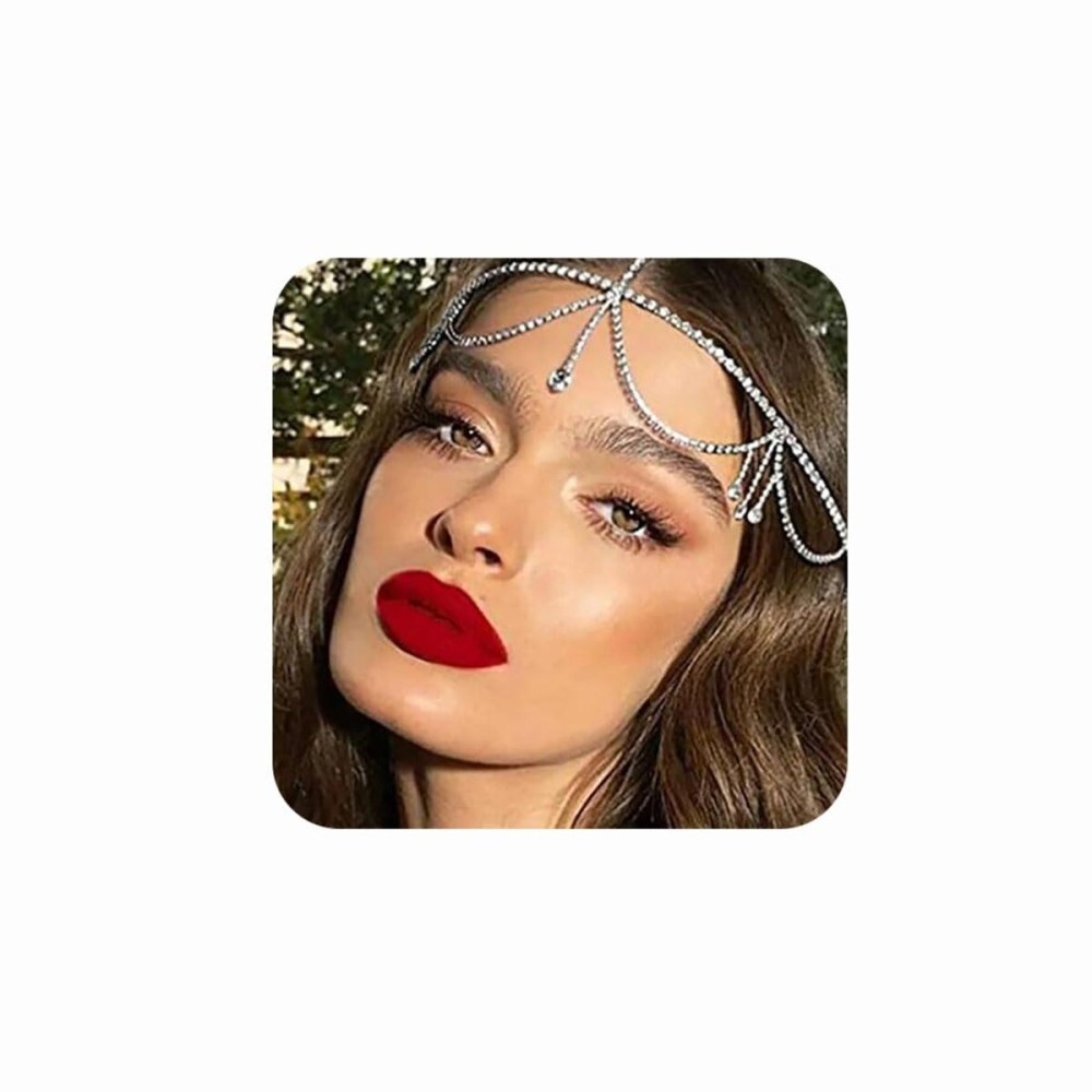 Jerany Wedding Head Chain Rhinestone Headpiece Jewelry Gold Silver Hair Chain Festival Holloween Costume Bridal Headbands Crystal Forehead Chain for Women