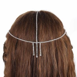 Jerany Wedding Head Chain Rhinestone Headpiece Jewelry Gold Silver Hair Chain Festival Holloween Costume Bridal Headbands Crystal Forehead Chain for Women