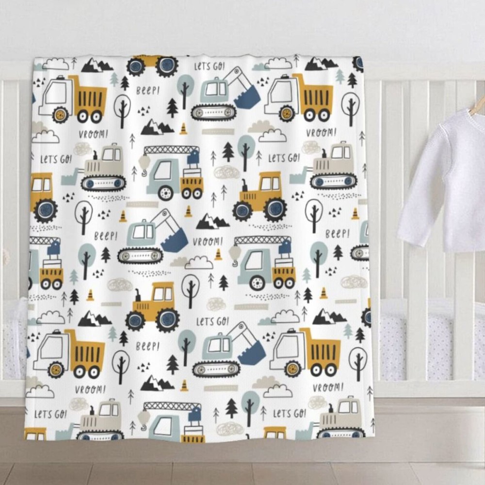 Baby Blanket Truck for Boy Girl Childish Excavator Newborn 30x40 Inch Toddler Infant Nursery Throw Blankets Double Layer Comfy Soft Plush Stroller Crib Quilt