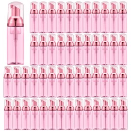 Lil Ray 50PCS Clear Rose Red Foam Bottle with Rose Red Pump, Empty Travel Foaming Dispensers for Hand Soap,Lash Shampoo(2 Oz)