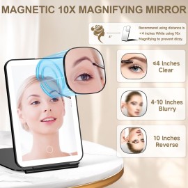 LED Foldable Travel Makeup Mirror - 5x7 inches 3 Colors Light Modes USB Rechargeable Touch Screen, Portable Tabletop Cosmetic Mirror for Travel, Cosmetic, Office (Black) LED Foldable Travel Makeup Mirror - 5x7 inches 3 Colors Light Modes USB Rechargeable Touch Screen, Portable Tabletop Cosmetic Mirror for Travel, Cosmetic, Office (Black)