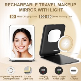 LED Foldable Travel Makeup Mirror - 5x7 inches 3 Colors Light Modes USB Rechargeable Touch Screen, Portable Tabletop Cosmetic Mirror for Travel, Cosmetic, Office (Black) LED Foldable Travel Makeup Mirror - 5x7 inches 3 Colors Light Modes USB Rechargeable Touch Screen, Portable Tabletop Cosmetic Mirror for Travel, Cosmetic, Office (Black)